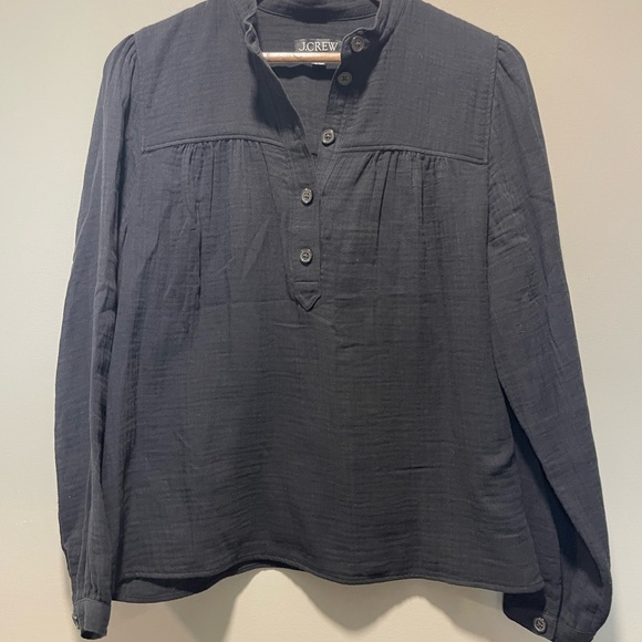 J. Crew Black Fresco Soft Gauze Button-Down Women's Shirt Medium Popover - Picture 4 of 7